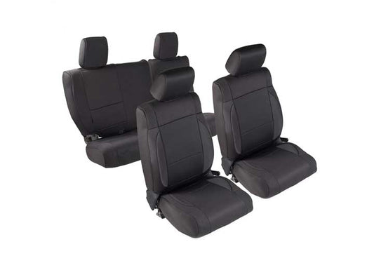 08-12 WRANGLER JK 4 DR NEOPRENE FRONT AND REAR SEAT COVER SET; BLACK/BLACK