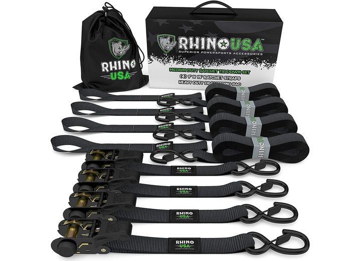 1" x 15' Heavy-Duty Ratchet Tie-Down Straps (Set of 4) Rhino USA