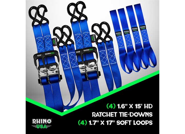 15FT Blue Heavy Duty Ratchet Tie-Down Straps (4-Pack)