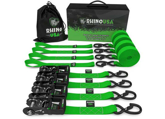 15FT Heavy Duty Green Ratchet Tie-Downs - 4-Pack for Secure Cargo Transport