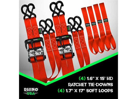 1.6IN X 15FT HEAVY-DUTY RED RATCHET TIE-DOWNS (SET OF 4)