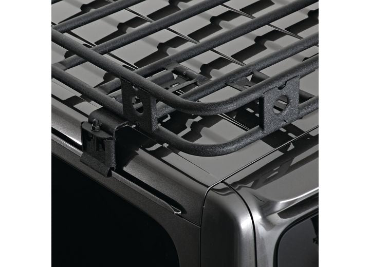 18-C WRANGLER JL 4DR DEFENDER RACK WELDED ONE-PC ROOF RACK; TEXTURED BLACK POWDER COAT