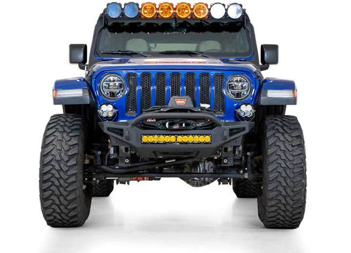 18-C WRANGLER ROCK FIGHTER FRONT BUMPER W/ MOUNTS FOR 5 CUBE LIGHTS OR 20IN UNIVERSAL LIGHT BAR BLK Addictive Desert