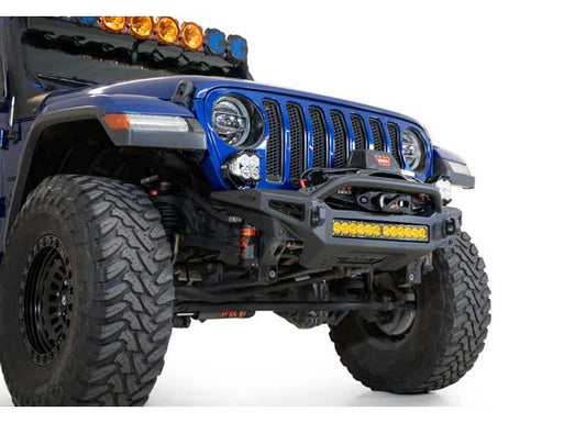 18-C WRANGLER ROCK FIGHTER FRONT BUMPER W/ MOUNTS FOR 5 CUBE LIGHTS OR 20IN UNIVERSAL LIGHT BAR BLK