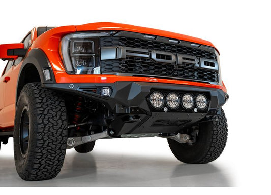 21-C F150 RAPTOR BOMBER FRONT BUMPER BLACK(MOUINTS 4 RIGED 360 6IN ROUND LIGHTS)