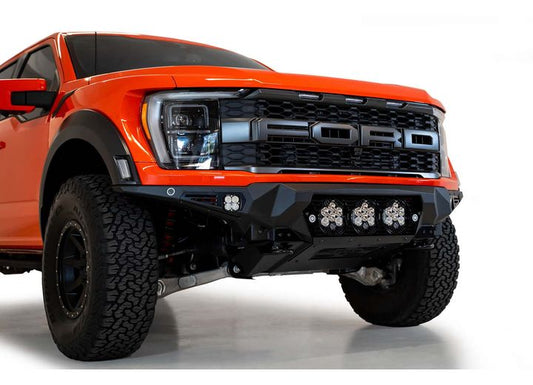 21-C F150 RAPTOR BOMBER FRONT BUMPER BLACK(MOUNTS FOR 3 BAJA DESIGN LP6 ROUND LIGHTS)