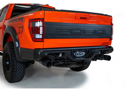 21-C F150 RAPTOR BOMBER REAR BUMPER BLACK (MOUNTS FOR 2 CUBE LIGHTS) SENSOR CUTOUTS