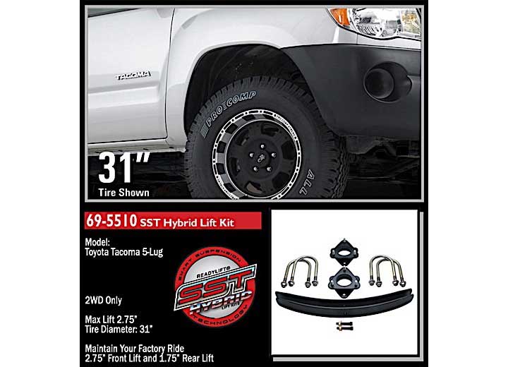 2.75IN SST LIFT KIT W/1.75IN ADD-A-LEAF W/O SHOCKS 05-C TOYOTA TACOMA RWD ReadyLift Suspension
