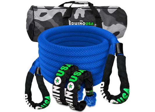 30FT Kinetic Recovery Rope Kit with Lightweight Soft Shackles - Blue