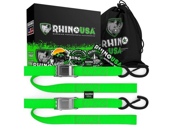 8FT Green Cambuckle Tie-Down Straps (Set of 2) - Heavy-Duty Cargo Securing Solution