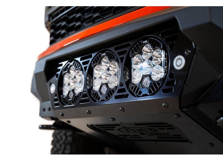 21-C F150 RAPTOR BOMBER FRONT BUMPER BLACK(MOUNTS FOR 3 BAJA DESIGN LP6 ROUND LIGHTS)