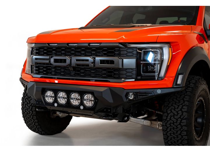 21-C F150 RAPTOR BOMBER FRONT BUMPER BLACK(MOUINTS 4 RIGED 360 6IN ROUND LIGHTS)