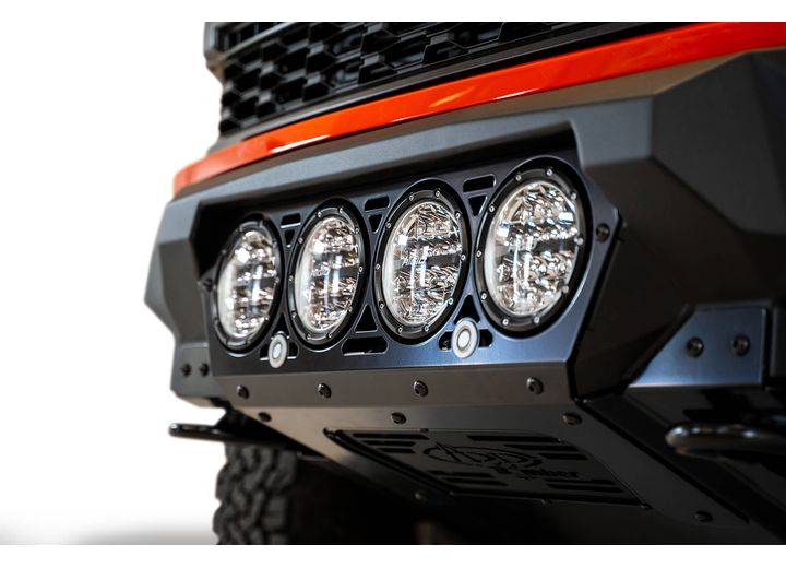 21-C F150 RAPTOR BOMBER FRONT BUMPER BLACK(MOUINTS 4 RIGED 360 6IN ROUND LIGHTS)