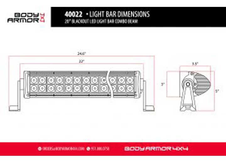 20IN BLACKOUT LED LIGHT BAR COMBO BEAM WITH WIRE HARNESSBLACK Body Armor 4x4