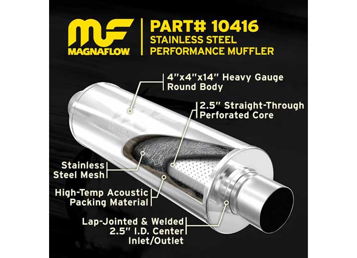 MUFFLER PERFORMANCE SS 14X4X4 2.5/2.5 C/C