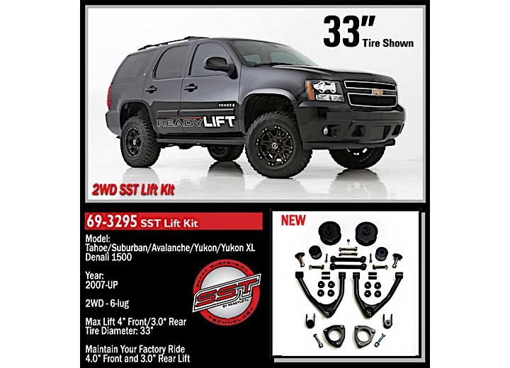 4.0IN SST LIFT KIT W/3.0IN REAR W/UPPER CONTROL ARMS W/O SHOCKS 07-C CHEVY/GMC TAHOE/SUBURBAN RWD ReadyLift Suspension