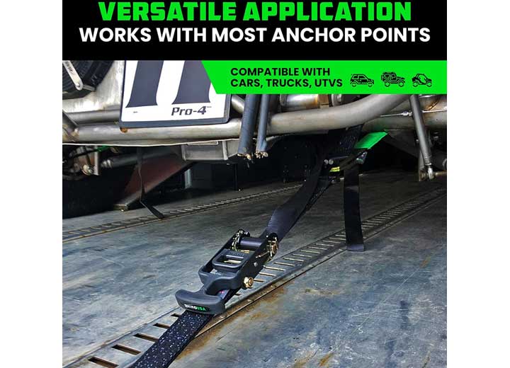 Heavy-Duty 2-Inch x 8-Foot Green Vehicle Tie-Down Kit with J-Hooks Rhino USA