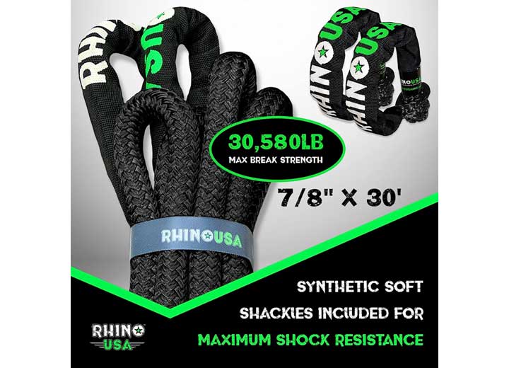 30FT Black Kinetic Recovery Rope Kit with Soft Shackles