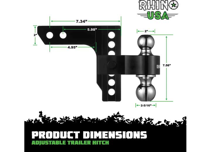 8-Inch Black Heavy-Duty Drop Hitch with 2.5-Inch Receiver Rhino USA