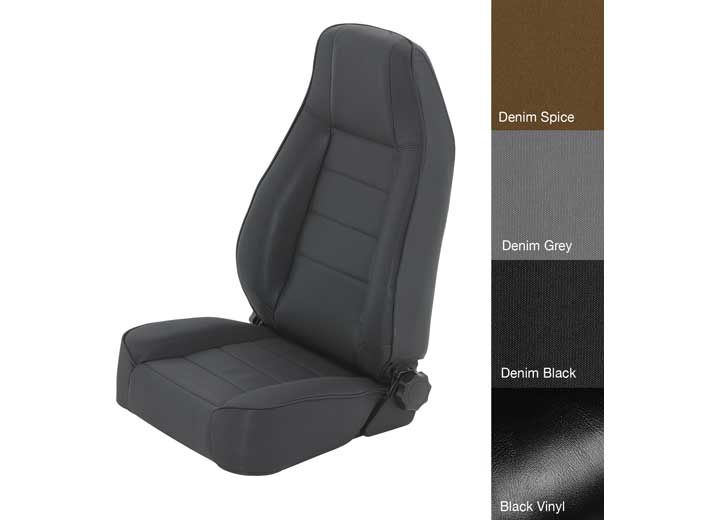 76-18 CJ & WRANGLER CJ/YJ/TJ/LJ SEAT - FRONT - FACTORY STYLE REPLACEMENT W/ RECLINER - DENIM BLACK Smittybilt