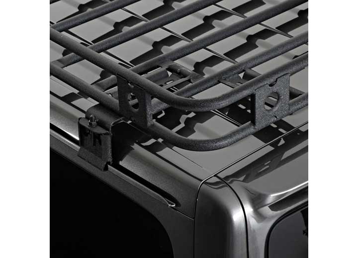 18-C WRANGLER JL 4DR DEFENDER RACK WELDED ONE-PC ROOF RACK; TEXTURED BLACK POWDER COAT