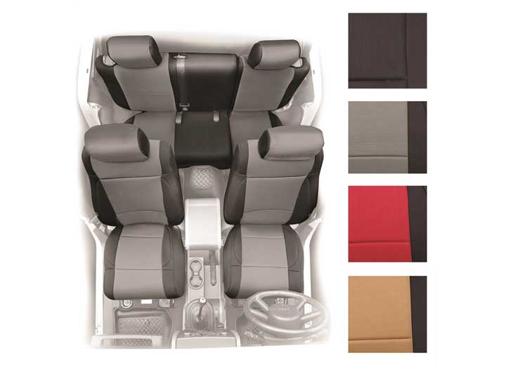 13-18 WRANGLER JK 4 DR NEOPRENE FRONT AND REAR SEAT COVER SET; BLACK