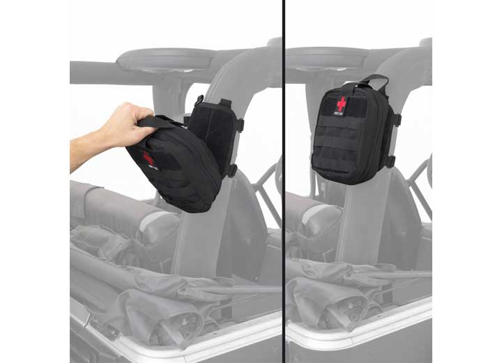 FIRST AID STORAGE BAG; ROLL BAR MOUNTED; BLACK; FIRST AID SUPPLIES SOLD SEPARATELY Smittybilt