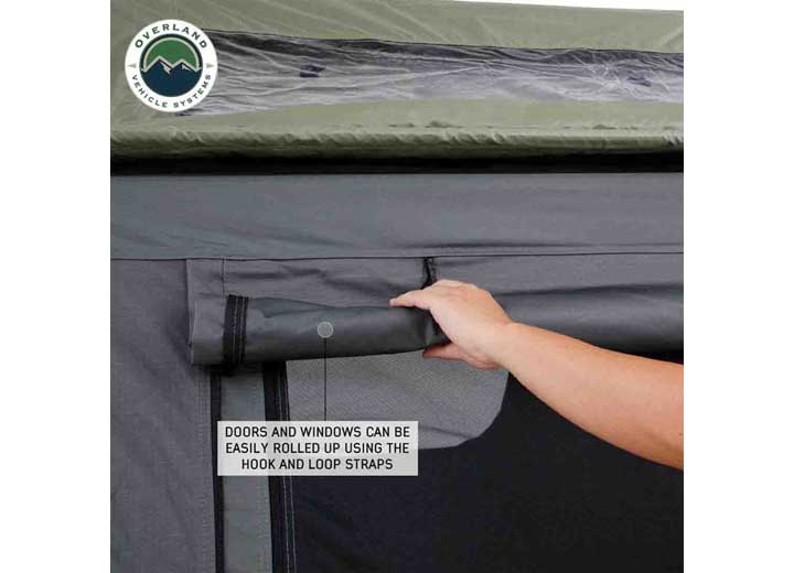 N2E NOMADIC 2 Extended Rooftop Tent with Green Rainfly and Gray Body