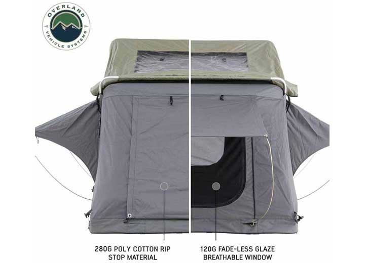 N2E NOMADIC 2 Extended Rooftop Tent with Green Rainfly and Gray Body