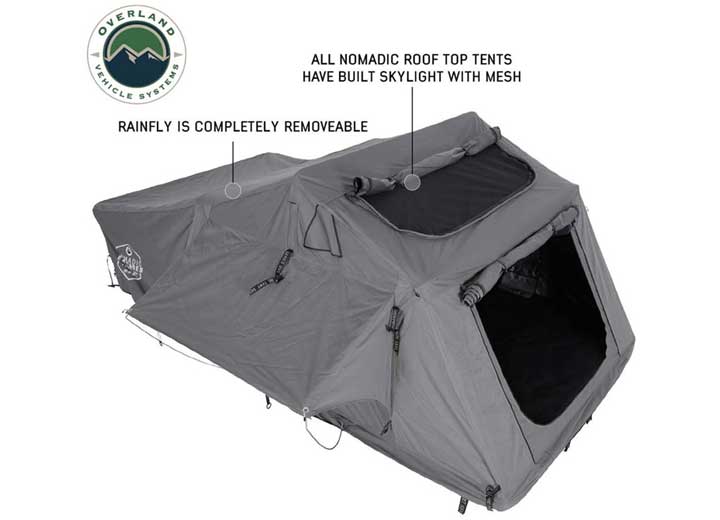 N2E NOMADIC 2 Extended Rooftop Tent with Green Rainfly and Gray Body