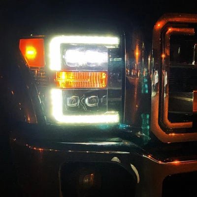 AlphaRex NOVA-Series LED Projector Headlights for 2011-2016 Ford Super Duty - Alpha-Black with Sequential Turn Signals & DRL