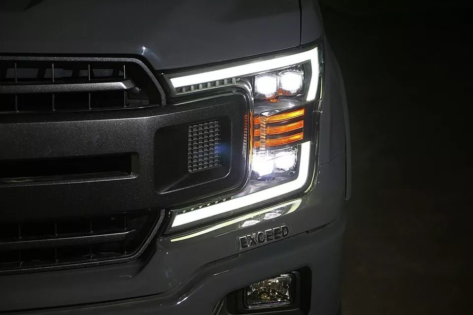 AlphaRex USA 2018-2020 Ford F150 NOVA-Series LED Projector Headlights - Sleek Alpha-Black with Dynamic Turn Signals & DRL