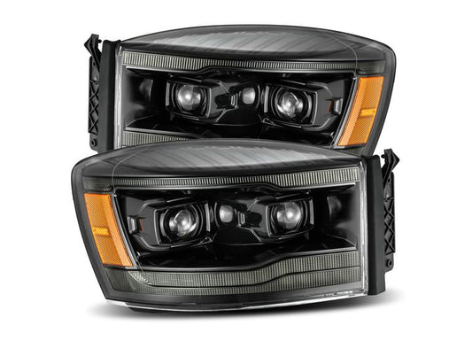 AlphaRex USA LUXX-Series LED Projector Headlights for 2006-2008 Dodge Ram - Alpha-Black with Sequential Turn Signals & DRL