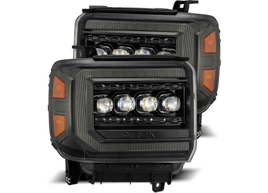 AlphaRex NOVA-Series LED Projector Headlights for 14-18 GMC Sierra - Alpha-Black with Sequential Turn Signals & DRL