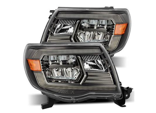 AlphaRex USA LUXX-Series LED Crystal Headlights for 05-11 Toyota Tacoma - Alpha-Black with Dynamic Sequential Turn Signals & DRL
