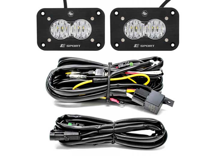 Baja Designs S2 Sport Black Flush Mount LED Auxiliary Light Pod Reverse Kit (Clear - Wide Cornering)