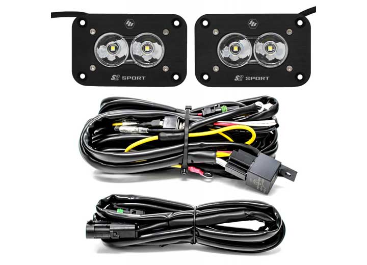 Baja Designs S2 Sport Black Flush Mount LED Auxiliary Light Pod Reverse Kit (Work/Scene)
