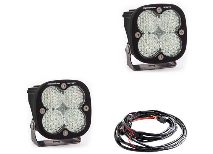 Baja Designs Squadron Sport Black LED Auxiliary Light Pod Pair (Clear, Work/Scene)