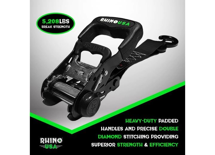 Rhino USA - Heavy - Duty 1.6IN x 8FT Ratchet Tie - Downs - Blue 2 - Pack