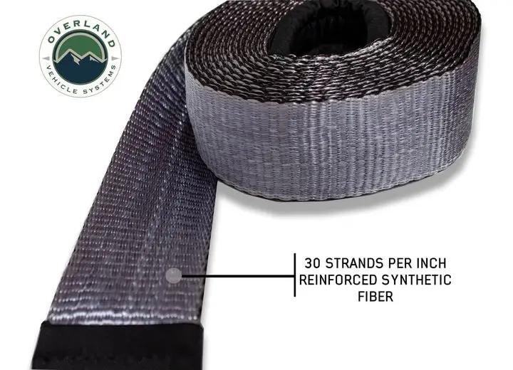 Overland Vehicle Systems / Up Down Air - Heavy - Duty 40,000 LB Towing Strap - 4" x 8' Gray with Black Ends & Storage Bag