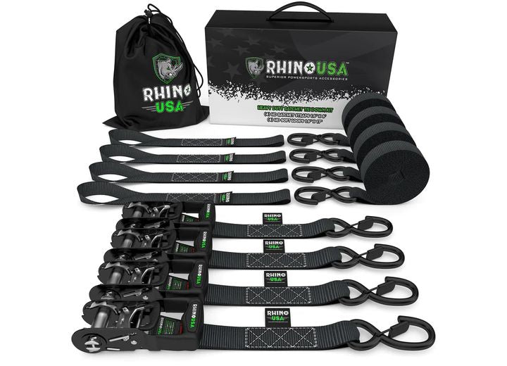 Rhino USA - Heavy - Duty 8FT Ratchet Tie - Down Straps Set - 4 Pack for Secure Transport