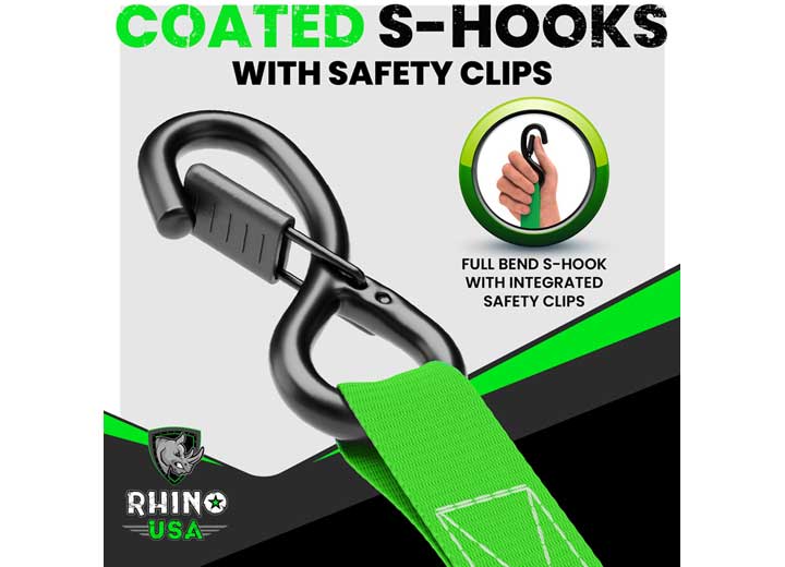 Rhino USA - Heavy - Duty Orange Ratchet Strap Tie - Downs - 1 Inch x 15 Feet (Set of 4)