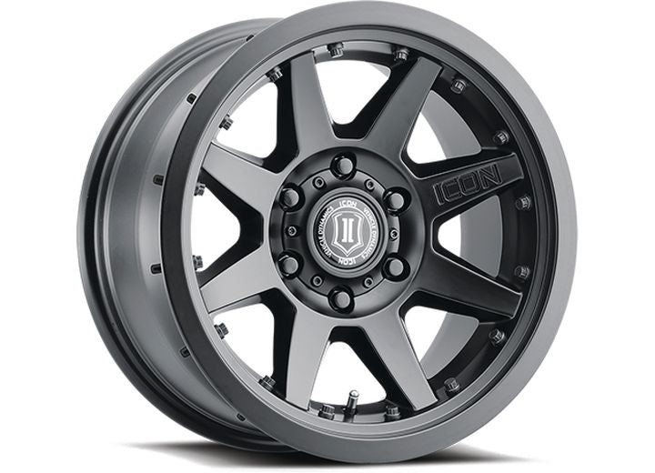 17" REBOUND PRO WHEELS SIZE 17X8.5 FINISH SAT BLACK BOLT PATTERN 6 x 5.5" BACKSPACE 4.75" OFFSET 0mm Icon Vehicle Dynamics
