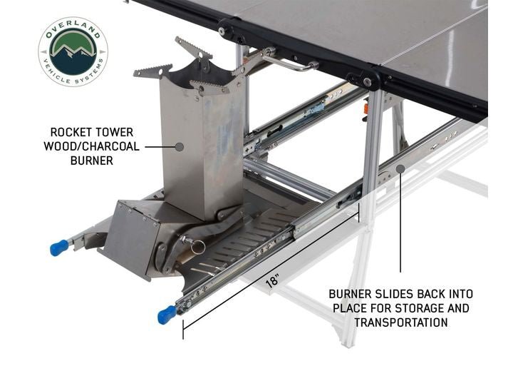 KOMODO CAMP KITCHEN - DUAL GRILL, SKILLET, FOLDING SHELVES, AND ROCKET TOWER -