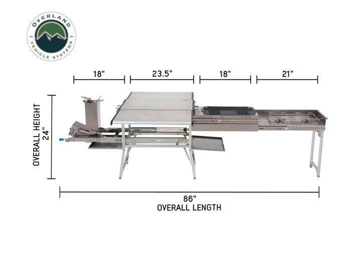 KOMODO OUTDOOR COOKING STATION - DUAL GRILL, SKILLET, FOLDABLE WORKSPACE, AND HEAT EFFICIENT ROCKET TOWER