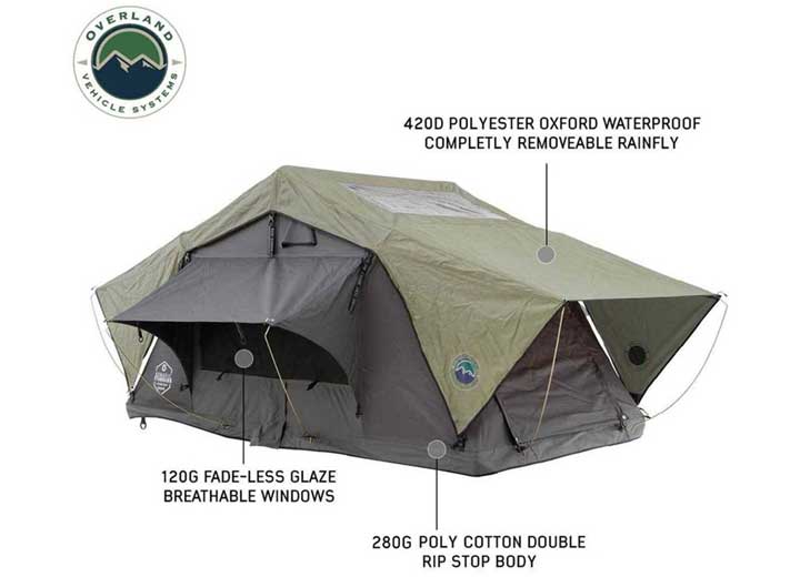 N3S Nomadic 3 Standard Roof Top Tent - Gray Body with Green Rainfly for Adventurous Camping