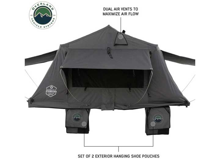 N3S Nomadic 3 Standard Roof Top Tent - Gray Body with Green Rainfly for Adventurous Camping