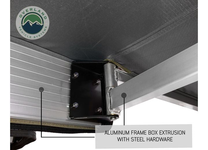 270-Degree Nomadic Awning with Dark Gray Canopy and Black Driver Side Transit Cover