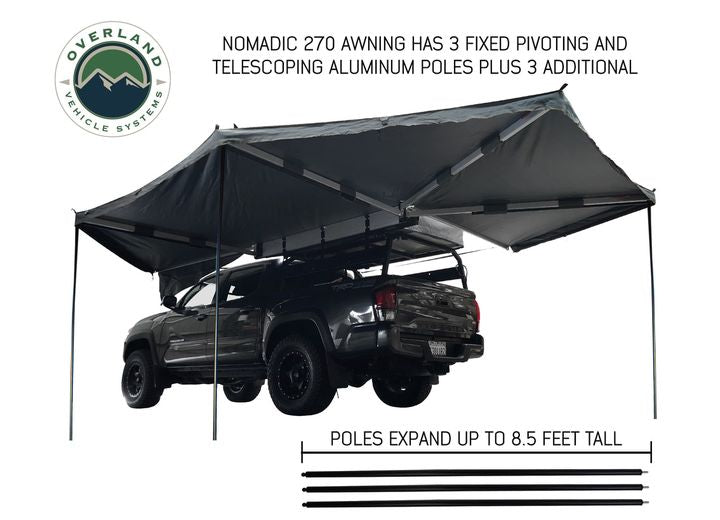 270-Degree Nomadic Awning with Dark Gray Canopy and Black Driver Side Transit Cover