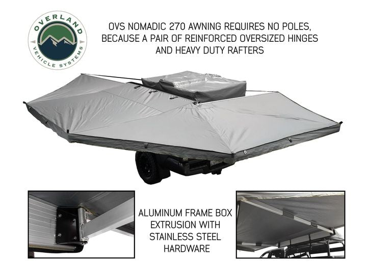 270-Degree Nomadic Awning with Dark Gray Canopy and Black Driver Side Transit Cover